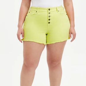 torrid Neon Lime High-Rise Button Fly Jean Shorts